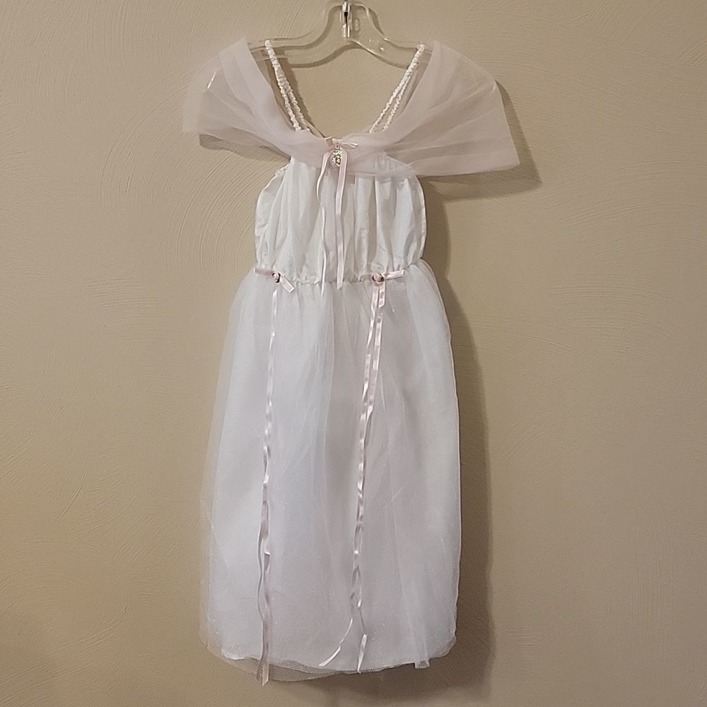 BARBIE LICENSED WHITE WITH PINK RIBBONS GOWN DRESS COSTUME, SIZE 4-6